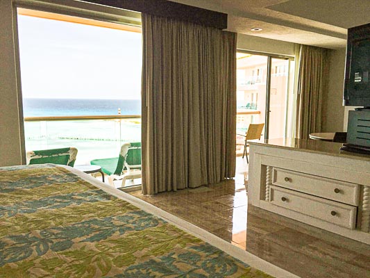 Beautiful view from inside the bedroom of a Junior Suite at the Fiesta Americana Grand Coral Beach Hotel & Spa